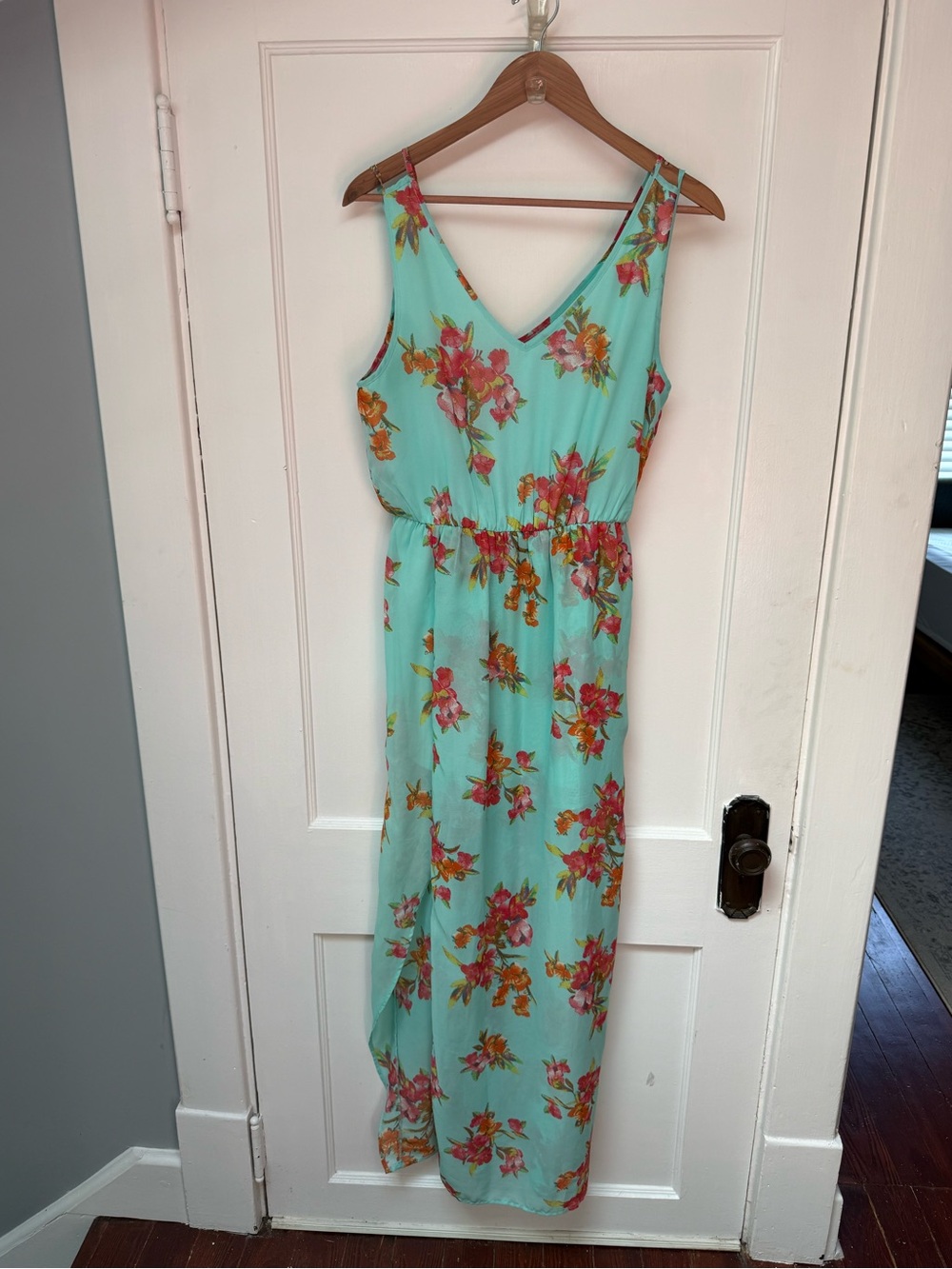 Pink Owl Mint Floral V-Neck Maxi Dress